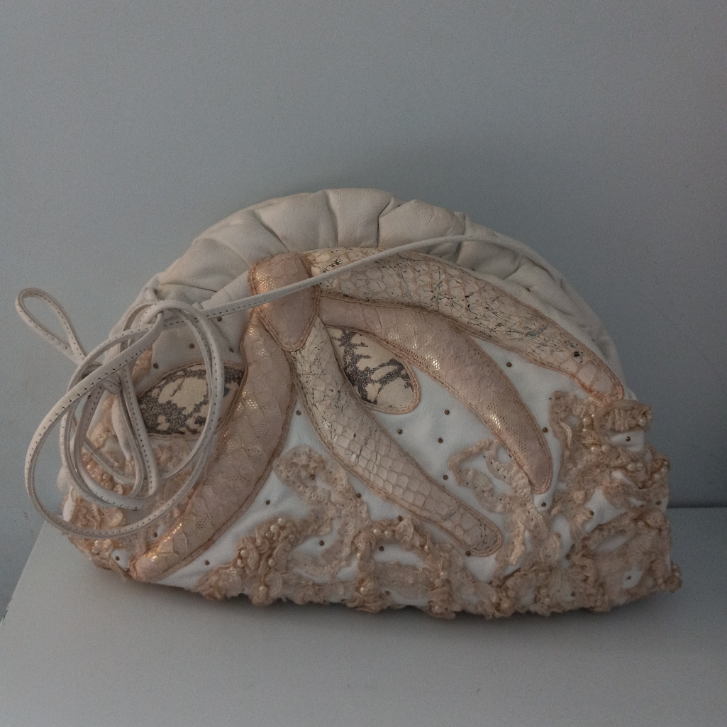 Rita Diana For Mylinka Womens Bag White Leather Floral Crossbody Vintage